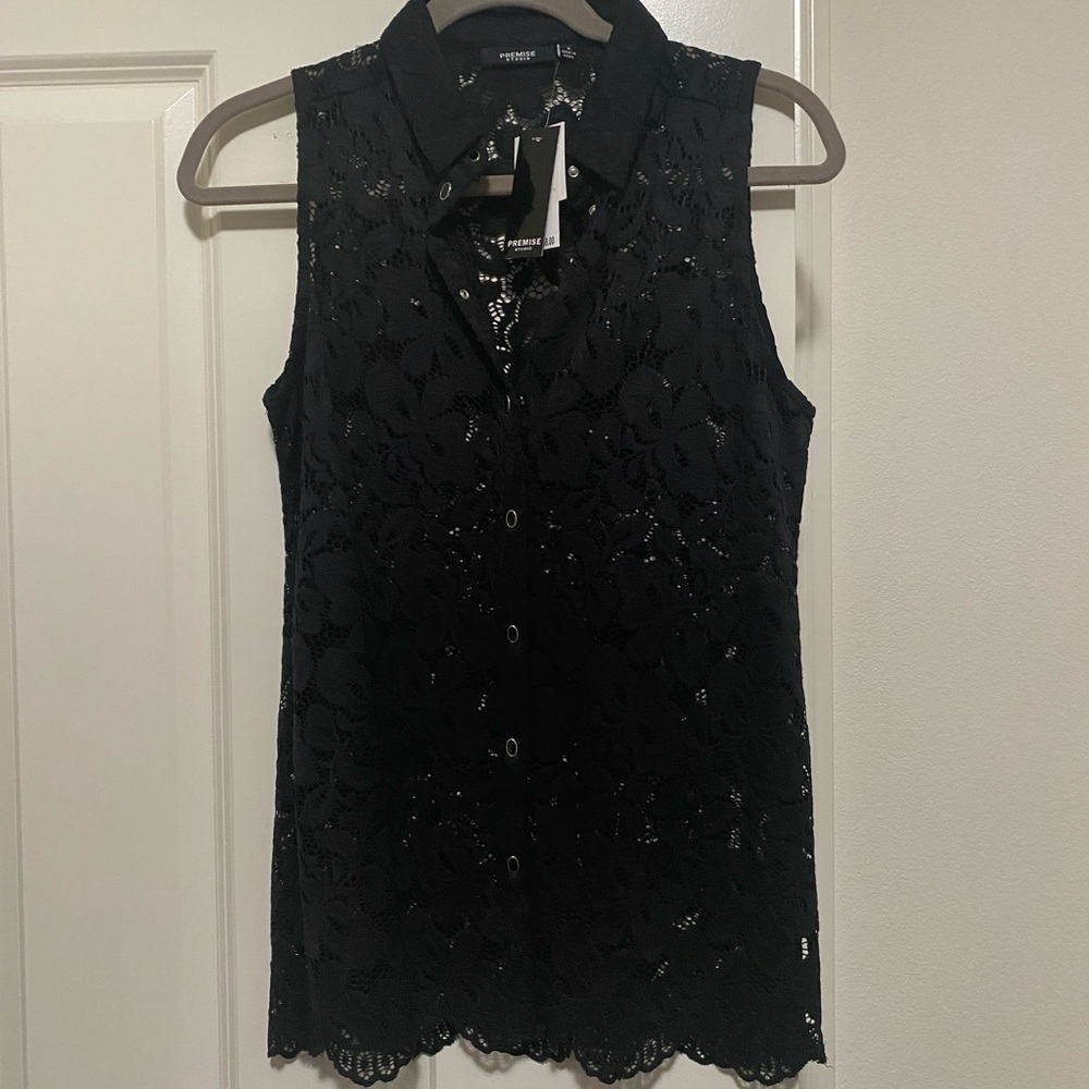 🆕 Premise Studio Black Lace Button Down Top